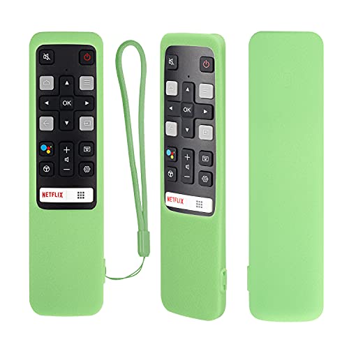 YiBiChin Schutzhülle aus Silikon für TCL RC802V FMR1 FNR1 Smart Voice Remote Control, Stoßfest, waschbar und hautfreundlich, Anti-Lost Remote Cover mit Schlaufe (Leuchten in Dunkelgrün) von YiBiChin