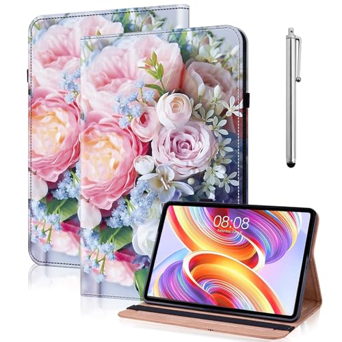 YiChZhe Hülle für Samsung Galaxy Tab A 10.1 2019 T510/T515,PU Leder Schutzhülle mit Stylus Stift & Standfunktion‌,Dünne Tablet Cover‌ Kompatibel mit Galaxy Tab A sm-t510-Bunt Blumen von YiChZhe