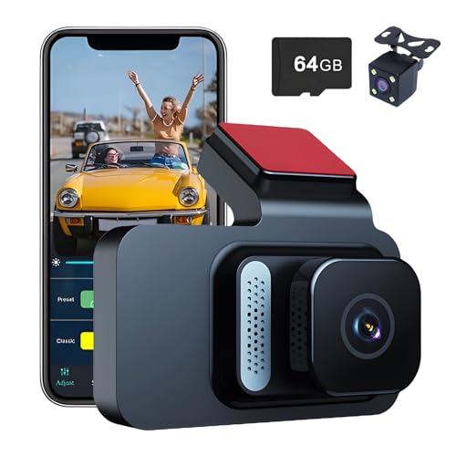 Dashcam Auto, 1080P WiFi Dual-Dashcam Auto Vorne Hinten mit Nachtsicht, Dual Auto Kamera für Autos, Dash Cam mit 24H Parküberwachung, Loop-Aufnahme, APP Steuerung (64G Version) von YiKAiLi