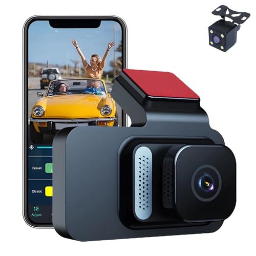 Dashcam Auto, 1080P WiFi Dual-Dashcam Auto Vorne Hinten mit Nachtsicht, Dual Auto Kamera für Autos, Dash Cam mit 24H Parküberwachung, Loop-Aufnahme, APP Steuerung (Standardversion 【Keine Karte】) von YiKAiLi