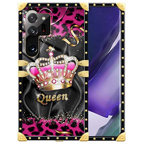 YiXinBB Kompatibel mit Samsung Galaxy S23 Ultra Hülle, J Crown Queen Leopard Print Luxus Elegant Weich TPU Stoßfest Schutzhülle Metall Dekoration Ecke Back Cover Case von YiXinBB
