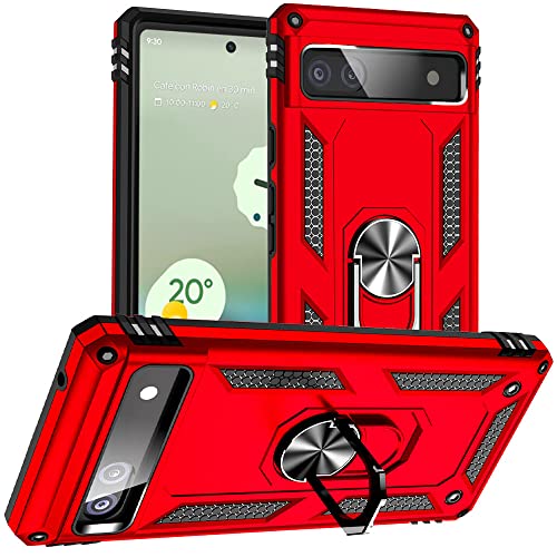 Für Google Pixel 6A Hülle, Stoßfest Schutzhülle Mit Ring Standfunktion Case Cover (Rot) von Yiakeng