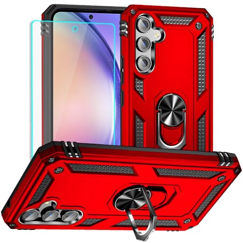 Samsung A54 5G Hülle, Samsung Galaxy A54 5G Hülle, Und HD-Bildschirmschutz, Stoßfest Schutzhülle Mit Ring Standfunktion Cover für Handyhülle Samsung A54 5G (Rot) von Yiakeng
