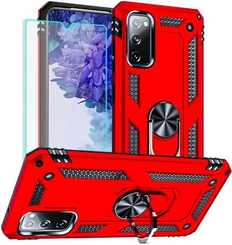 Yiakeng für Samsung Galaxy S20 FE Hülle, Militärqualität Schutzhülle mit Ring Ständer, HD Displayschutzfolie, Rot von Yiakeng