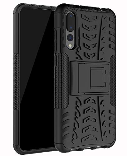 Yiakeng Handyhülle für Huawei P20 Pro Hülle, Doppelschicht Stoßfest Schlank Silikon 360 Grad Schutz Mit Ständer für Huawei P20 Pro (Schwarz) von Yiakeng