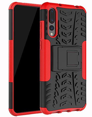 Yiakeng Handyhülle für Huawei P20 Pro Hülle, Doppelschicht Stoßfest Schlank Silikon 360 Grad Schutz Mit Ständer für Huawei P20 Pro (rot) von Yiakeng