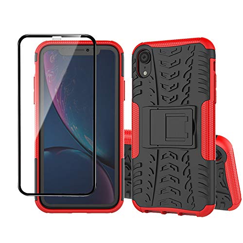 Yiakeng Handyhülle für iPhone XR Hülle, mit Schutzfolie, Stoßfest Schlank Silikon 360 Grad Schutz Mit Ständer für Apple iPhone XR (Rot) von Yiakeng