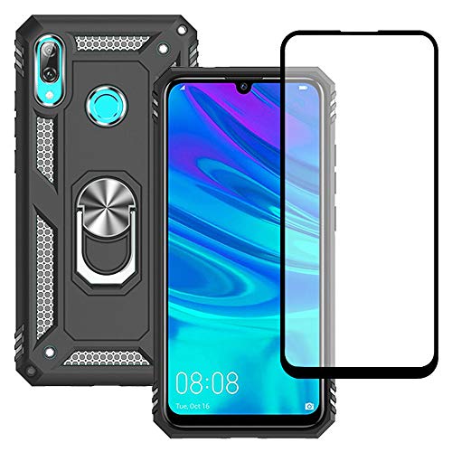 Yiakeng Hülle für Huawei P Smart 2019 Handyhülle, mit Schutzfolie, Stoßfest Schutzhülle Mit Ring Standfunktion Case Cover für Huawei P Smart 2019 (Schwarz) von Yiakeng