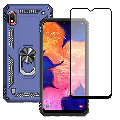 Yiakeng Hülle für Samsung Galaxy A10 Handyhülle, Samsung A10 Hülle, mit Schutzfolie, Stoßfest Schutzhülle Mit Ring Standfunktion Case Cover für Samsung Galaxy A10 (Blau) von Yiakeng