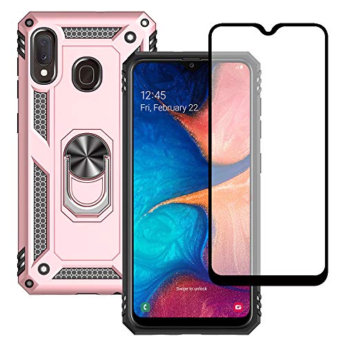 Yiakeng Hülle für Samsung Galaxy A20e, Samsung A20e Hülle, mit Schutzfolie, Stoßfest Schutzhülle Mit Ring Standfunktion Case Cover für Samsung Galaxy A20e (Roségold) von Yiakeng