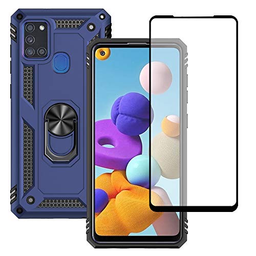 Yiakeng Hülle für Samsung Galaxy A21s, Samsung A21s Hülle, mit Schutzfolie, Stoßfest Schutzhülle Mit Ring Standfunktion Case Cover für Samsung Galaxy A21s (Blau) von Yiakeng