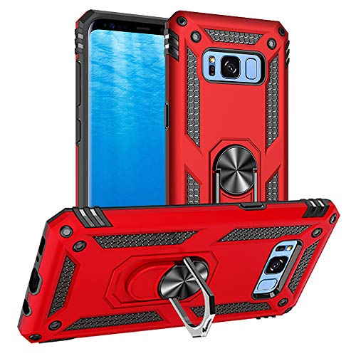 Yiakeng Hülle für Samsung Galaxy S8 Handyhülle, Galaxy S8 Hülle Stoßfest Schutzhülle Mit Ring Standfunktion Case Cover für Samsung Galaxy S8 (Rot) von Yiakeng