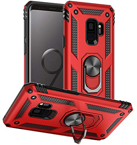 Yiakeng Hülle für Samsung Galaxy S9, Samsung S9 Hülle, Stoßfest Schutzhülle Mit Ring Standfunktion Case Cover für Samsung Galaxy S9 (Rot) von Yiakeng