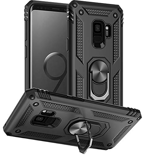 Yiakeng Hülle für Samsung Galaxy S9, Samsung S9 Hülle, Stoßfest Schutzhülle Mit Ring Standfunktion Case Cover für Samsung Galaxy S9 (Schwarz) von Yiakeng