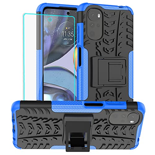 Yiakeng Moto G22 Hülle, Moto G22 Handyhülle, Und HD-Bildschirmschutz, Doppelschicht Stoßfest Schlank Ganzkörperschutz Mit Ständer für Motorola Moto G22 (Blau) von Yiakeng