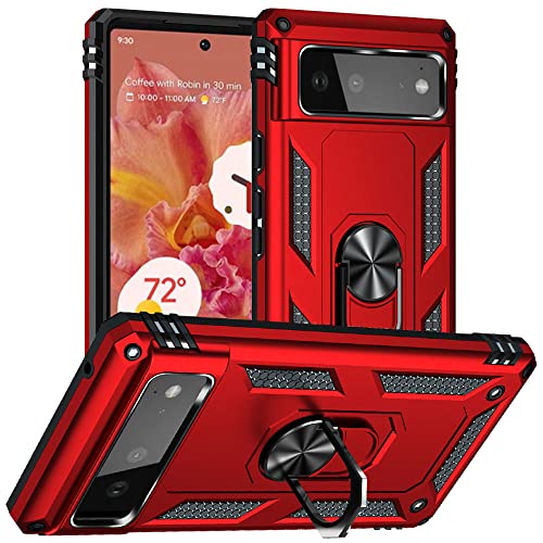 Yiakeng Pixel 6 Hülle, Google Pixel 6 Hülle, Stoßfest Schutzhülle Mit Ring Standfunktion Cover für Pixel 6 (Rot) von Yiakeng