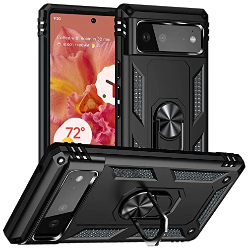 Yiakeng Pixel 6 Hülle, Google Pixel 6 Hülle, Stoßfest Schutzhülle Mit Ring Standfunktion Cover für Pixel 6 (Schwarz) von Yiakeng