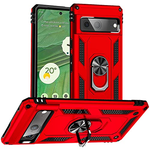 Yiakeng Pixel 7 Hülle, Google Pixel 7 Hülle, Stoßfest Schutzhülle Mit Ring Standfunktion Case Cover für Pixel 7 (Rot) von Yiakeng