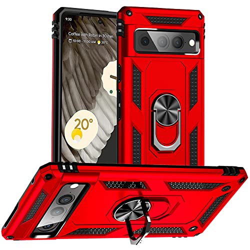 Yiakeng Google Pixel 7 Pro Hülle, Stoßfest Schutzhülle Mit Ring Standfunktion Case Cover (Rot) von Yiakeng
