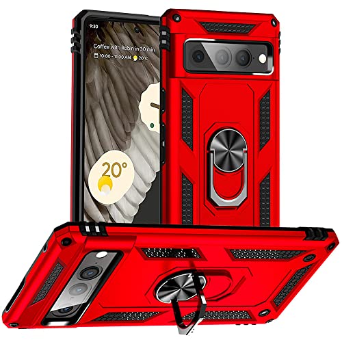 Yiakeng Pixel 7 Pro Hülle, Google Pixel 7 Pro Hülle, Stoßfest Schutzhülle Mit Ring Standfunktion Case Cover für Pixel 7 Pro (Rot) von Yiakeng