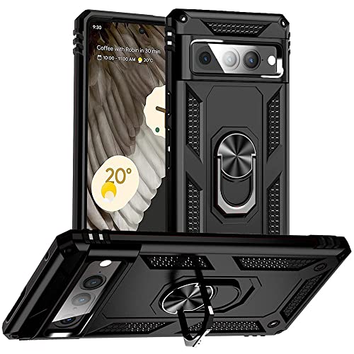 Yiakeng Google Pixel 7 Pro Hülle, Stoßfest Schutzhülle Mit Ring Standfunktion Case Cover (Schwarz) von Yiakeng