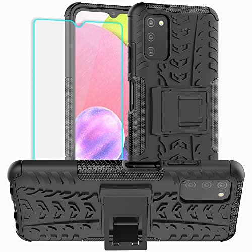 Yiakeng Samsung A03s Hülle, Samsung A03s Handyhülle, Und HD-Bildschirmschutz, Doppelschicht Stoßfest Schlank Ganzkörperschutz Mit Ständer für Samsung Galaxy A03s (Schwarz) von Yiakeng