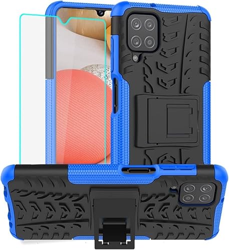 Yiakeng Samsung A12 Hülle, Samsung A12 Handyhülle, Doppelschicht Stoßfest Schlank Ganzkörperschutz Mit Ständer für Samsung Galaxy A12 Hülle (Blau) von Yiakeng
