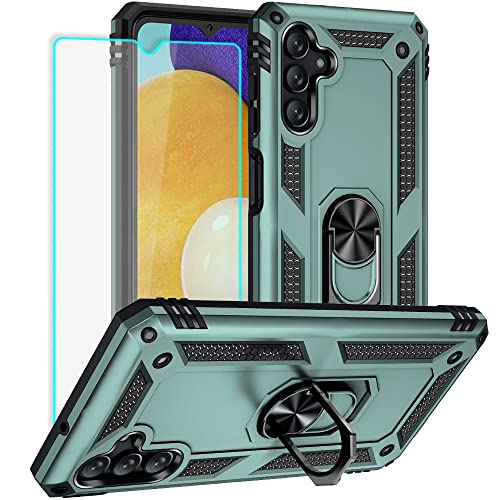 Yiakeng Samsung A13 4G Hülle, Samsung Galaxy A13 4G Hülle, Und HD-Bildschirmschutz, Stoßfest Schutzhülle Mit Ring Standfunktion Cover für Handyhülle Samsung A13 4G (Dunkel grün) von Yiakeng