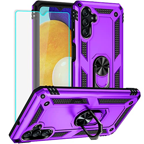 Yiakeng Samsung A13 4G Hülle, Samsung Galaxy A13 4G Hülle, Und HD-Bildschirmschutz, Stoßfest Schutzhülle Mit Ring Standfunktion Cover für Handyhülle Samsung A13 4G (Lila) von Yiakeng