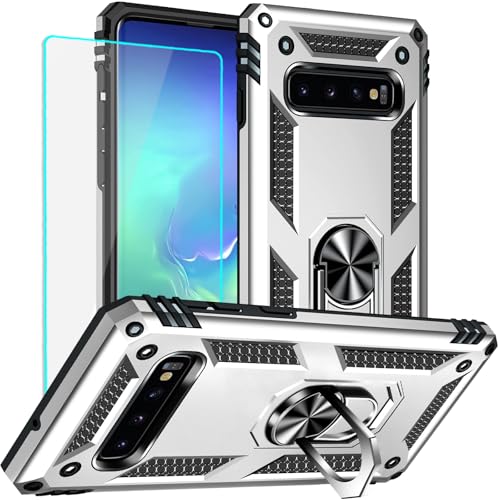 Yiakeng Schutzhülle für Samsung Galaxy S10 Plus: Galaxy S10 Plus mit Displayschutzfolie, militärische Qualität, Schutzhülle mit Fingerring-Halterung, Ständer für Samsung S10 Plus, silberfarben Yiakeng Schutzhülle für Samsung Galaxy S10 Plus: Galaxy S10 Plus mit Displayschutzfolie, militärische Qualität, Schutzhülle mit Fingerring-Halterung, Ständer für Samsung S10 Plus, silberfarben von Yiakeng