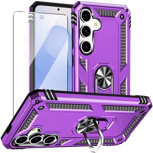 Yiakeng Schutzhülle für Samsung Galaxy S25 Plus mit Displayschutzfolie: [Falltest in Militärqualität], Ringhalter, Ständer, stoßfest, rutschfest, Schutzhülle für S25+ Plus 6,7, Violett von Yiakeng