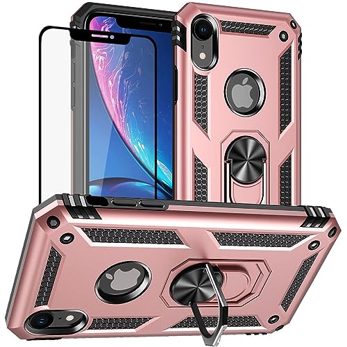 Yiakeng Schutzhülle für iPhone XR, iPhone XR mit Displayschutzfolie, militärische Qualität, Schutzhüllen mit Ring für iPhone XR (Roségold) von Yiakeng