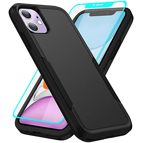 Yiakeng für iPhone 11 Hülle, Handyhülle iPhone 11 mit Bildschirm Schutzfolie, Hybride PC+TPU Stoßfeste Defender Pionee Anti-Schock Handyhülle für iPhone 11 (Schwarz) von Yiakeng