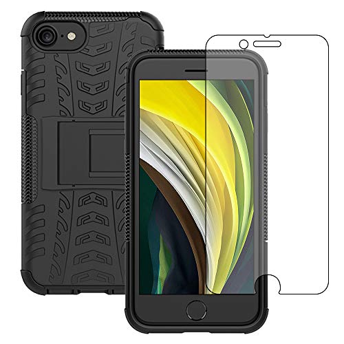 Yiakeng für iPhone 8 Hülle, iPhone 7 Hülle mit Schutzfolie, Stoßfest Schlank Silikon 360 Grad Schutz Mit Ständer für iPhone SE 2020 (Schwarz Yiakeng für iPhone 8 Hülle, iPhone 7 Hülle mit Schutzfolie, Stoßfest Schlank Silikon 360 Grad Schutz Mit Ständer für iPhone SE 2020 (Schwarz von Yiakeng