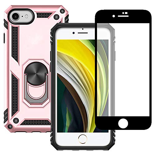 Yiakeng iPhone SE 2020 Hülle, iPhone 8 Hülle mit Schutzfolie, Stoßfest Schutzhülle Mit Ring Standfunktion Case Cover für iPhone SE 2020/8/7 (Roségold) von Yiakeng