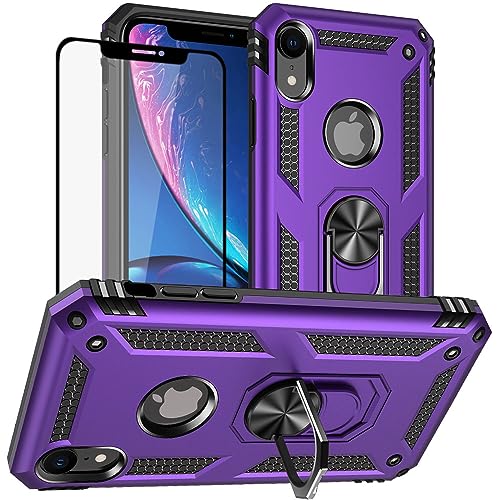 Yiakeng Schutzhülle für iPhone XR, iPhone XR, und Hartglas, Silikon, stoßfest, Stoßdämpfung, Bumper für Apple iPhone XR, Violett von Yiakeng