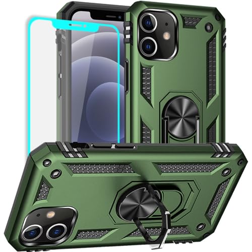 für iPhone 12 Hülle, iPhone 12 Pro Hülle mit Schutzfolie, Militärischer Grade Stoßfest Schutzhülle mit Ring für iPhone 12 /iPhone 12 Pro (Armee grün) von Yiakeng