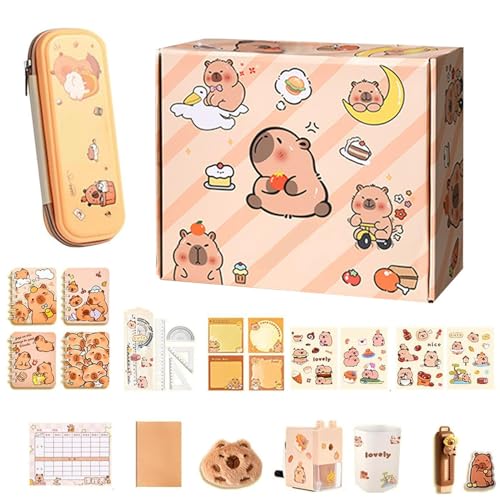 Yianyal Capybara Schreibwarenset, Ästhetische Kapuzineräffchen Stiftebox, Schulbedarf Niedliche Schreibwaren Für Kinder Enthält Bleistifte Notizbücher Haftnotizen Aufkleber Und Mehr von Yianyal