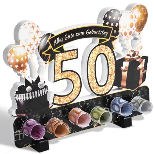 Yibat Geldgeschenke Verpackung zum 50 Geburtstag Mann Frau Geldgeschenke, 50 Geburtstag Mann Frau Aus Holz Deko, für Geburtstag Geschenk, Tischdeko Geburtstag Verwendet Werden von Yibat