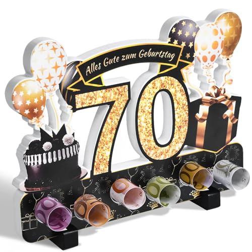 Yibat Geldgeschenke Verpackung zum 70 Geburtstag Mann Frau Geldgeschenke, 70. Geburtstag Frau Mann Aus Holz Deko, für Geburtstag Geschenk, Tischdeko Geburtstag Verwendet Werden von Yibat
