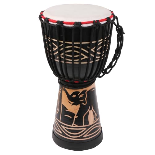 Yibuy Black Elephant Pattern Djembe Drum Percussion Instrument for Beginner 20.3 cm von Yibuy