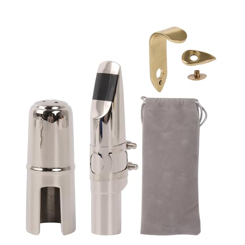 Yibuy Silbernes Tenor-B-Mundstück für Saxophon, 7# Klemme und Daumenhakenablage, Halter-Set von Yibuy