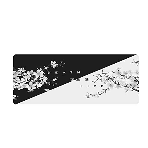 Yicare Gaming-Mauspad, Schwarz und Weiß, Kirschblüte, 80 x 20 cm, großes Mauspad, langes erweitertes Mauspad, Schreibtisch Pad, Ange rutschfeste Gummiunterseite von Yicare