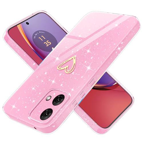 Yichxu Handyhülle für Motorola Moto G84 Hülle Glitzer Herz Love Silikon TPU Stoßfeste Schutz Bumper Case Cover Glänzend Ultra Dünn Kratzfeste Schutzhülle für Moto G84, Rosa von Yichxu