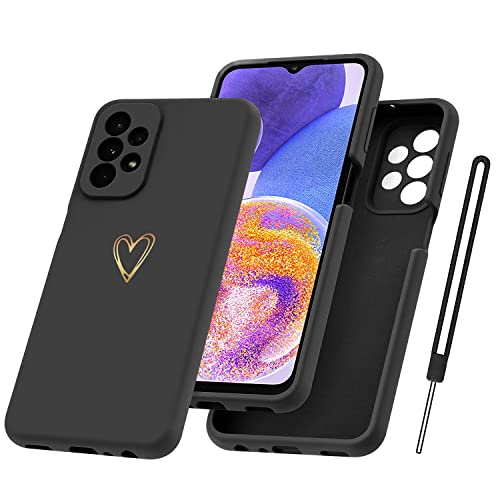 Yichxu Handyhülle für Samsung Galaxy A23 5G Hülle mit Band Kette Herz Love Silikon Weich TPU Stoßfeste Schutz Bumper Case Ultra Dünn Kratzfeste Schutzhülle für Samsung A23 4G / 5G, Schwarz von Yichxu