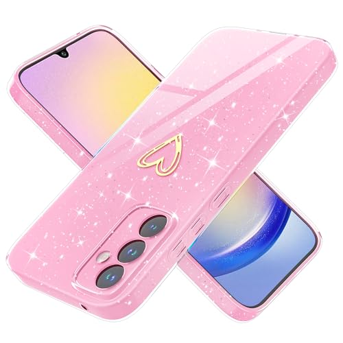 Yichxu Handyhülle für Samsung Galaxy A25 5G Hülle Glitzer Herz Love Silikon TPU Stoßfeste Schutz Bumper Case Cover Glänzend Ultra Dünn Kratzfeste Schutzhülle für Samsung A25 5G, Rosa von Yichxu