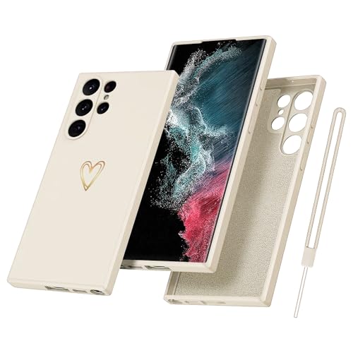 Yichxu Handyhülle für Samsung Galaxy S22 Ultra 5G Hülle mit Band Kette Herz Love Silikon Weich TPU Stoßfeste Schutz Bumper Case Ultra Dünn Kratzfeste Schutzhülle für Samsung S22 Ultra 5G, Beige von Yichxu