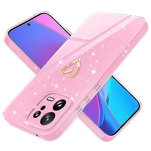 Yichxu Handyhülle für Xiaomi 13 Hülle Glitzer Herz Love Silikon TPU Stoßfeste Schutz Bumper Case Cover Glänzend Ultra Dünn Kratzfeste Schutzhülle für Xiaomi 13 (6.36"), Rosa von Yichxu