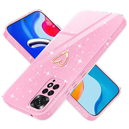 Yichxu Handyhülle für Xiaomi Redmi Note 11 /Note 11S Hülle Glitzer Herz Love Silikon TPU Stoßfeste Schutz Case Cover Glänzend Ultra Dünn Kratzfeste Schutzhülle für Redmi Note 11S /Note 11 4G, Rosa von Yichxu