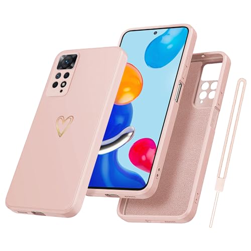 Yichxu Handyhülle für Xiaomi Redmi Note 11 /Note 11S Hülle mit Band Kette, Herz Love Silikon Weich TPU Stoßfeste Schutz Bumper Ultra Dünn Kratzfeste Schutzhülle für Redmi Note 11 /Note 11S 4G, Rosa von Yichxu